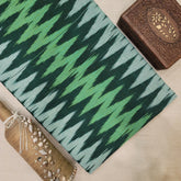 Pure Cotton Ikat Weaved Fabric - Green - Vastra Raag